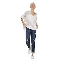 LOVE Ellen DeGeneres Striped Popover Short Sleeve Shirt