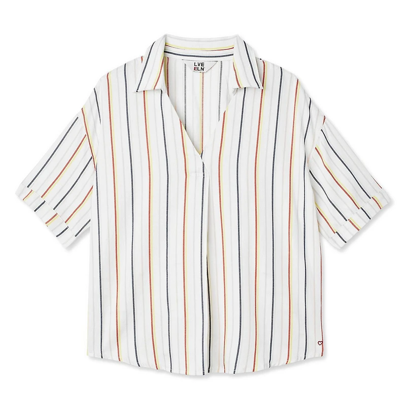 LOVE Ellen DeGeneres Striped Popover Short Sleeve Shirt