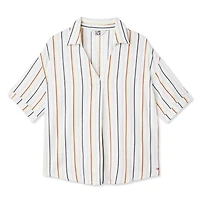 LOVE Ellen DeGeneres Striped Popover Short Sleeve Shirt