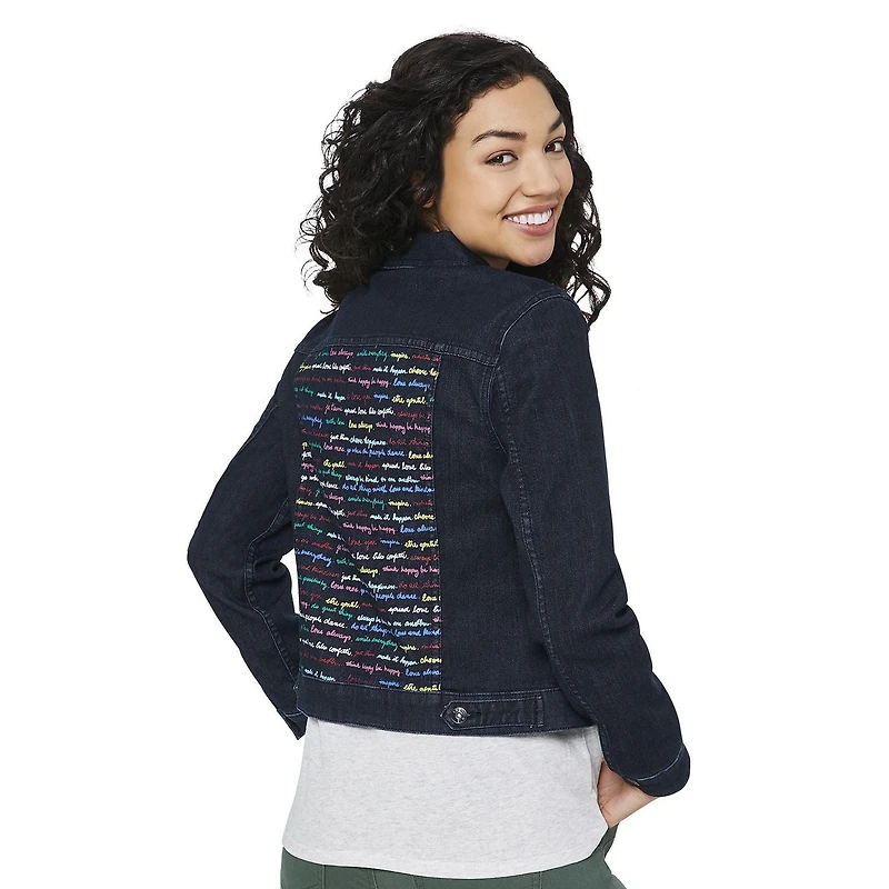 LOVE Ellen DeGeneres Love Script Denim Jacket