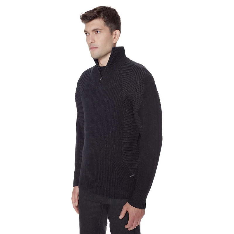 Dark Black Men's Long-Sleeve 1/4 zip Mock Neck Sweater