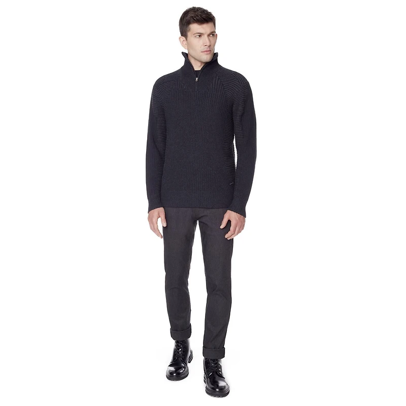 Dark Black Men's Long-Sleeve 1/4 zip Mock Neck Sweater