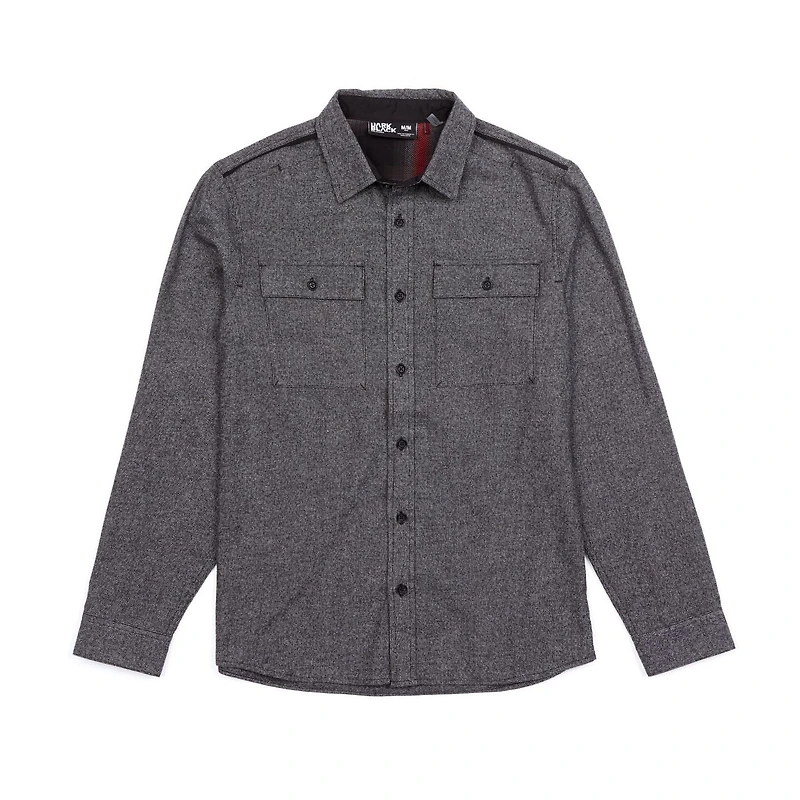 Dark Black Men's Long-Sleeve Button-Down Shirt with Pockets