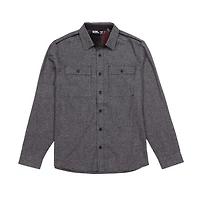Dark Black Men's Long-Sleeve Button-Down Shirt with Pockets