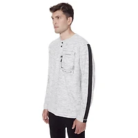 Dark Black Men's Long-Sleeve Henley T-Shirt