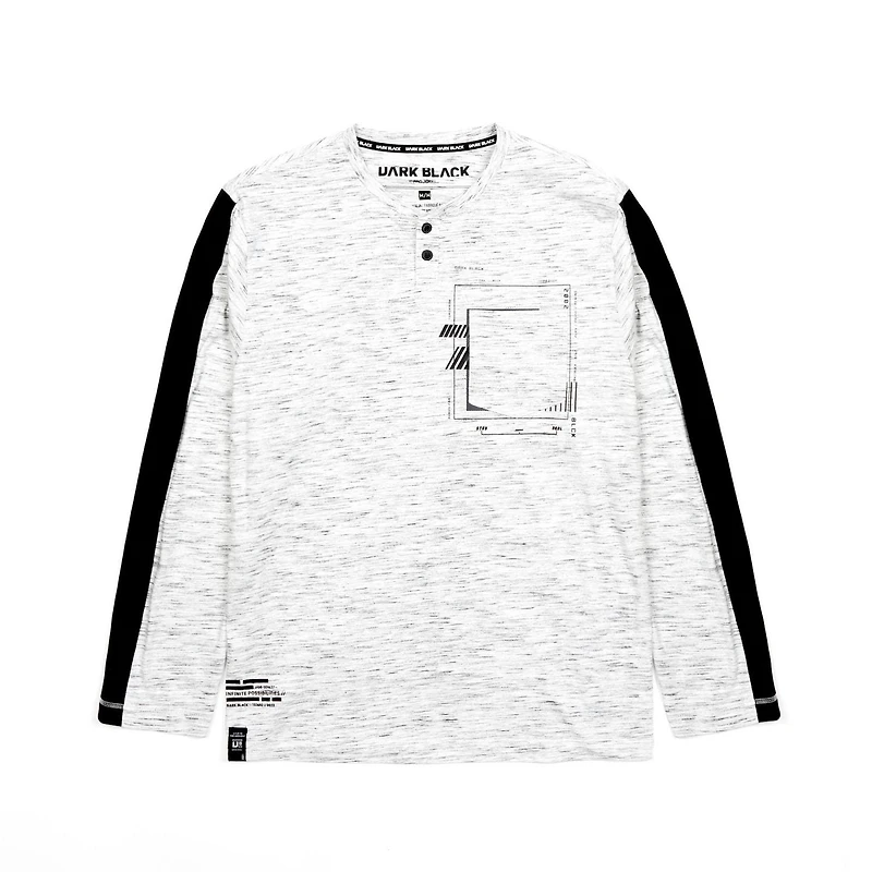 Dark Black Men's Long-Sleeve Henley T-Shirt