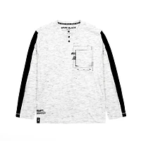 Dark Black Men's Long-Sleeve Henley T-Shirt