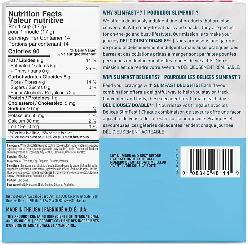SlimFast Keto Bomb Snacks, 14x17g Iced Lemon Drop Cups Per Box, 239 Grams
