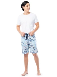 IZOD Men's Printed Cotton Sleep Shorts, Blue Seaside