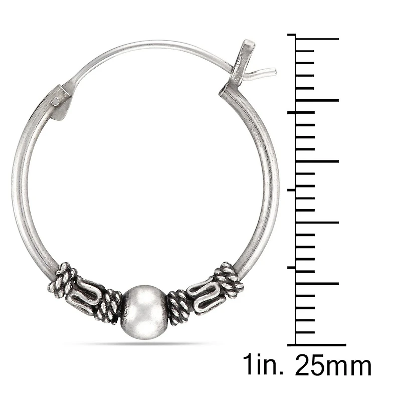 Quintessential Sterling  Silver Shortw/ Hematite Gem Ball  Right+ 4 Mm Cz + Bali Hoop