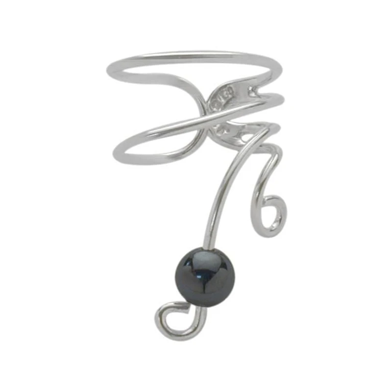 Quintessential Sterling  Silver Shortw/ Hematite Gem Ball  Right+ 4 Mm Cz + Bali Hoop