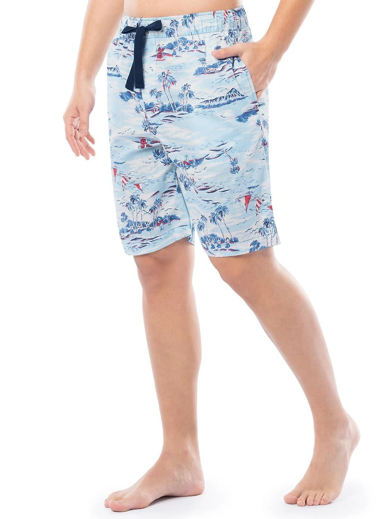 IZOD Men's Printed Cotton Sleep Shorts, Blue Seaside