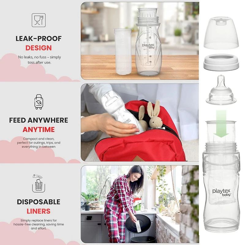 Sacs pour biberons jetables pré-stérilisés Playtex Baby® Nurser, plus près de l'allaitement, 4 oz, 100 unités