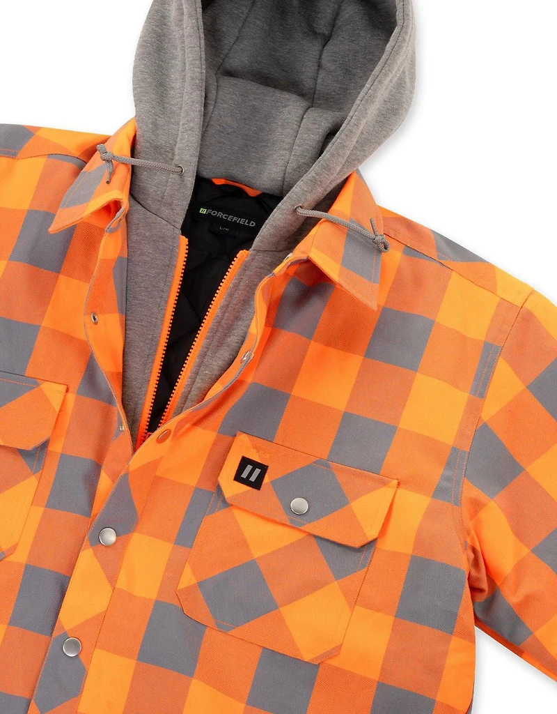 Forcefield Hi Vis Hooded Buffalo Plaid Quilt-Lined Shirt Jacket