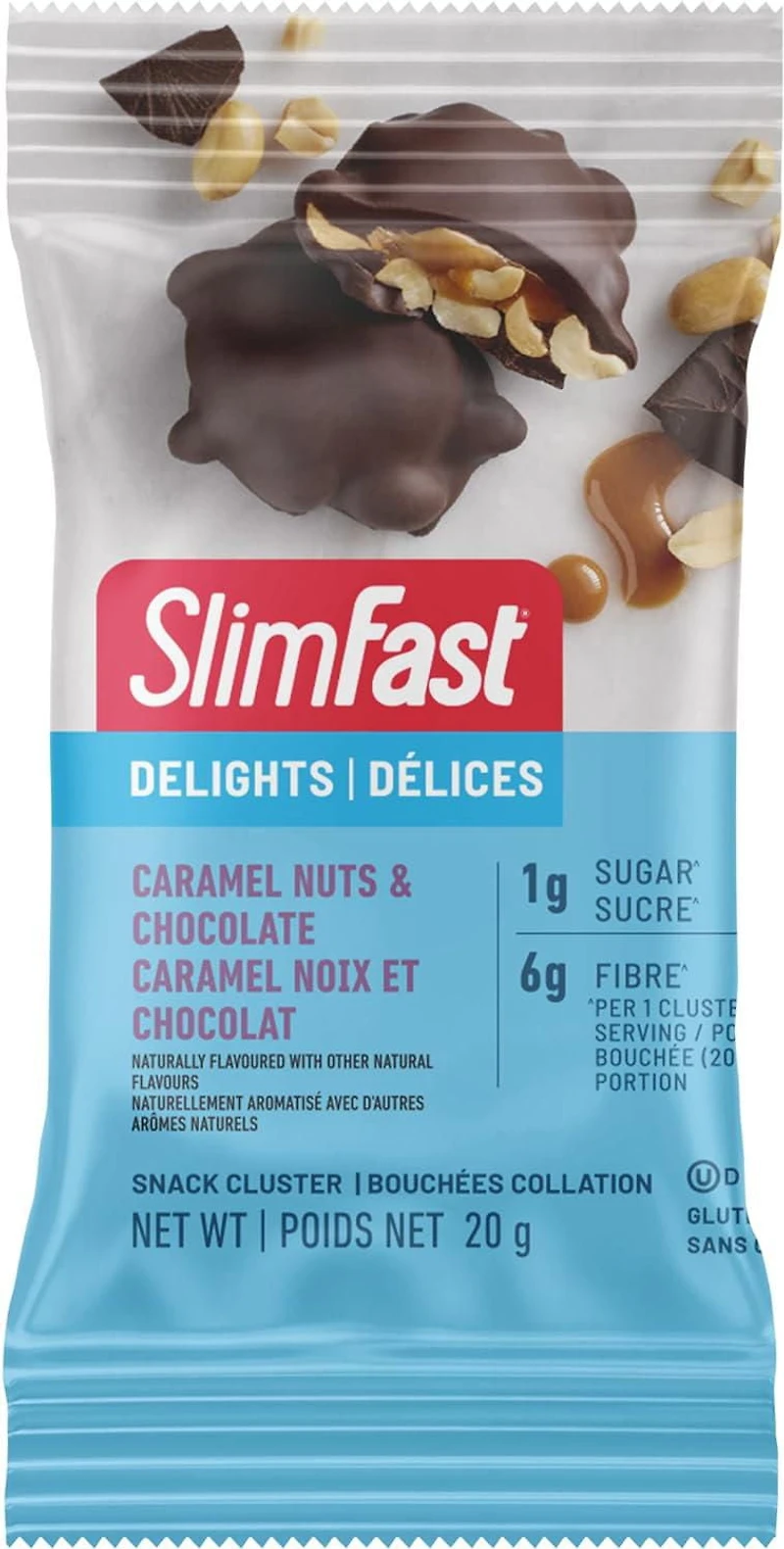SlimFast Keto Bomb Snacks, 14x20g Chocolate Caramel Nut Clusters per Box, 280 Grams