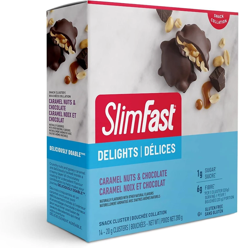 SlimFast Keto Bomb Snacks, 14x20g Chocolate Caramel Nut Clusters per Box, 280 Grams