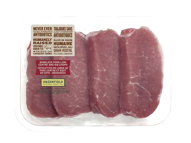 Greenfield Pork Loin Boneless Chops, Raised Without Antibiotics, 4 chops, 0.30 - 0.60 KG