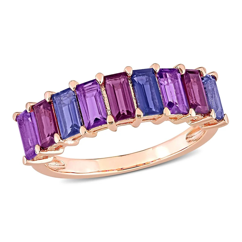 Miabella 2-1/6 Carat T.G.W. Multi-Gemstone Rose-Plated Sterling Silver Semi-Eternity Ring