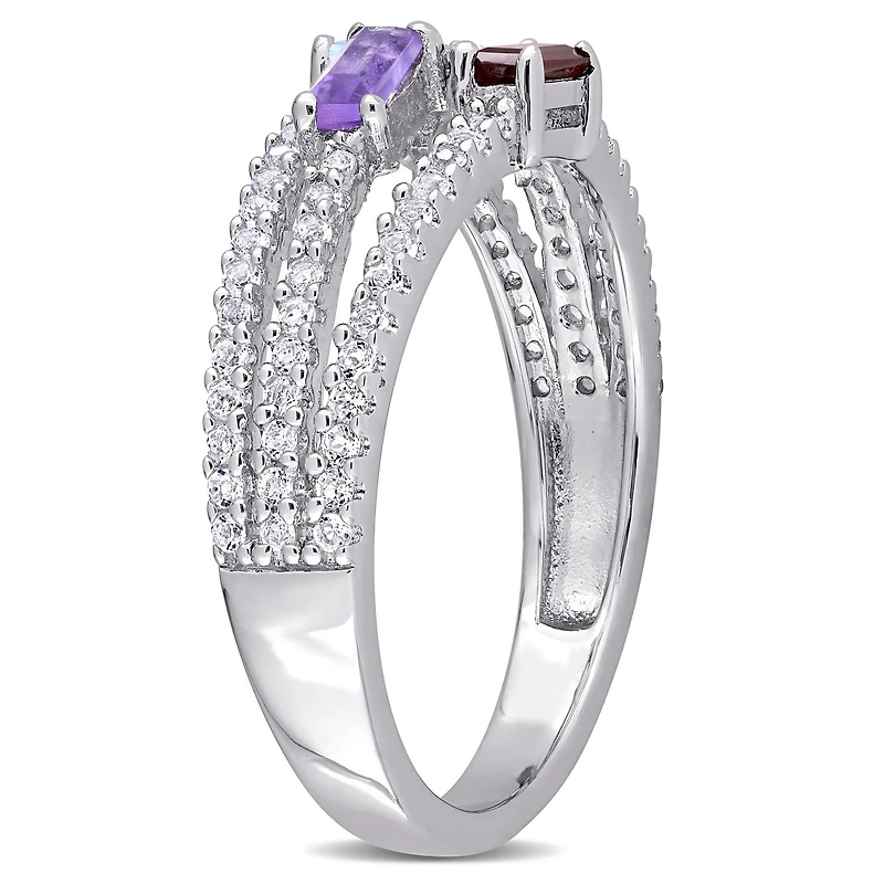 Bague à trois rangs Miabella avec 3/4 CT PBT de multiples pierres précieuses en argent sterling