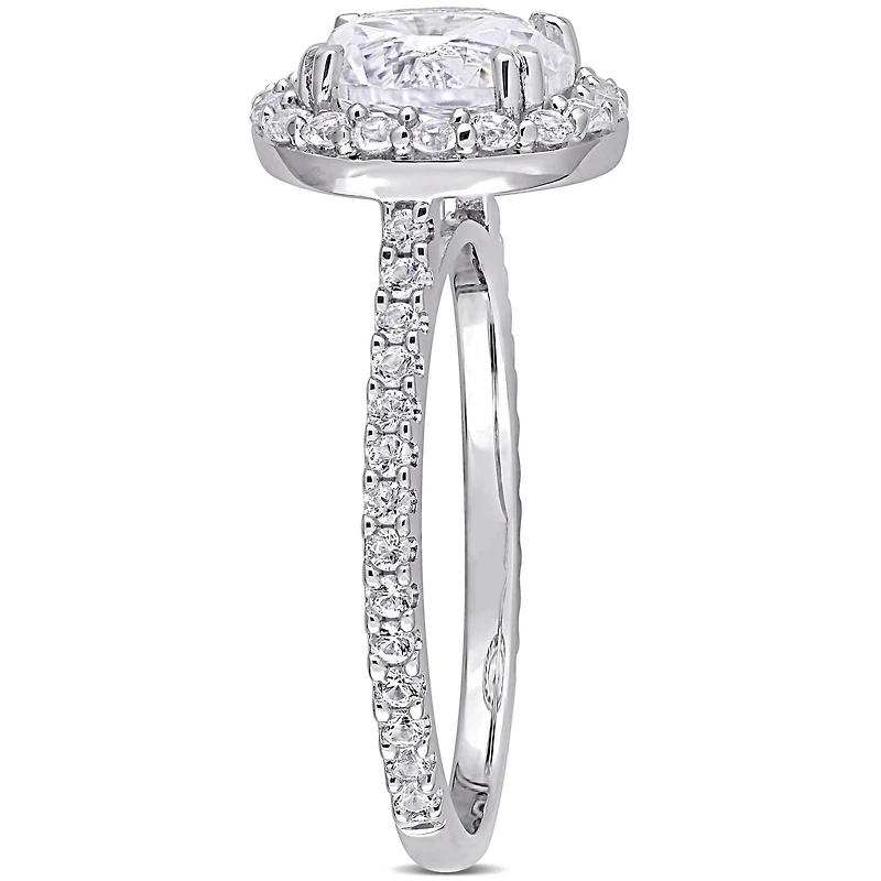 Bague de fiançailles à auréole Miabella avec CT PBT de saphir de synthèse blanc en argent sterling