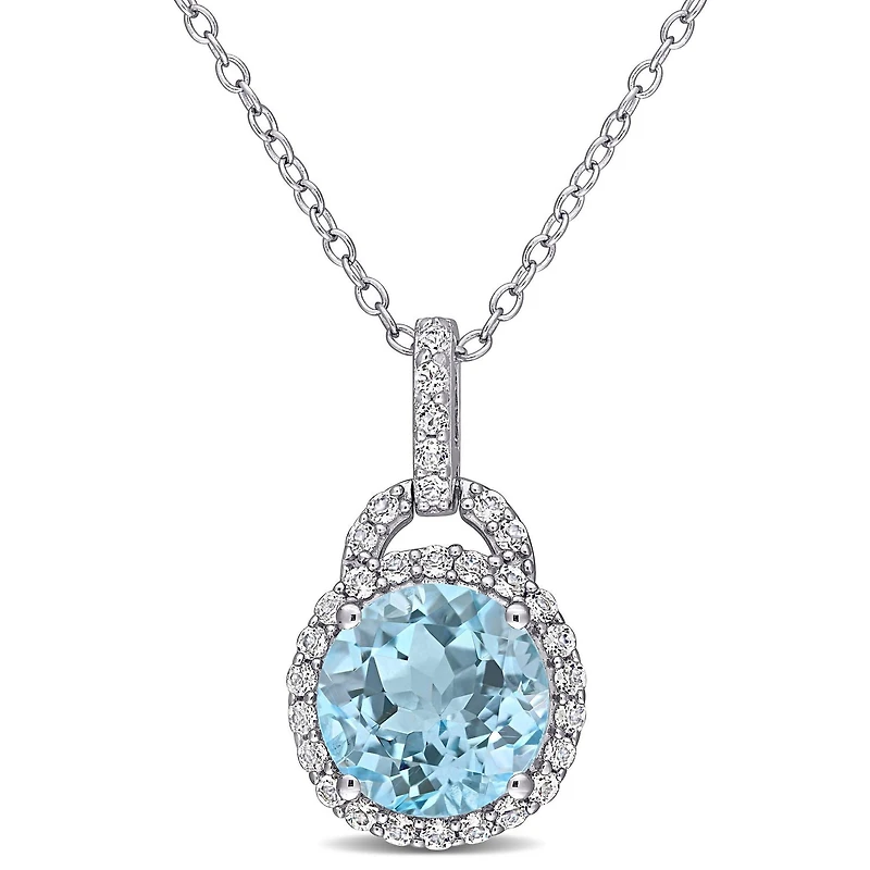 Pendentif avec chaine Miabella en forme de goutte à auréole avec 4 CT PBT de topaze bleue et topaze blanche en argent sterling