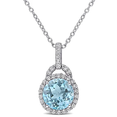 Pendentif avec chaine Miabella en forme de goutte à auréole avec 4 CT PBT de topaze bleue et topaze blanche en argent sterling