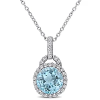 Pendentif avec chaine Miabella en forme de goutte à auréole avec 4 CT PBT de topaze bleue et topaze blanche en argent sterling