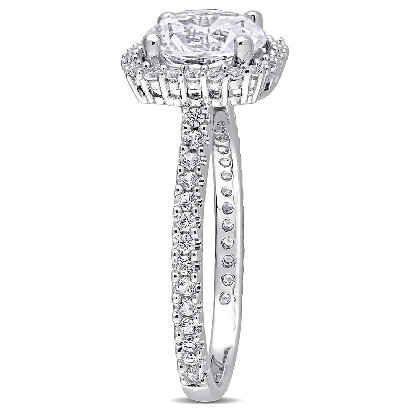 Bague de fiançailles à auréole Miabella avec 2-7/8 CT PBT de saphir de synthèse blanc en argent sterling