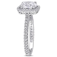 Bague de fiançailles à auréole Miabella avec 2-7/8 CT PBT de saphir de synthèse blanc en argent sterling