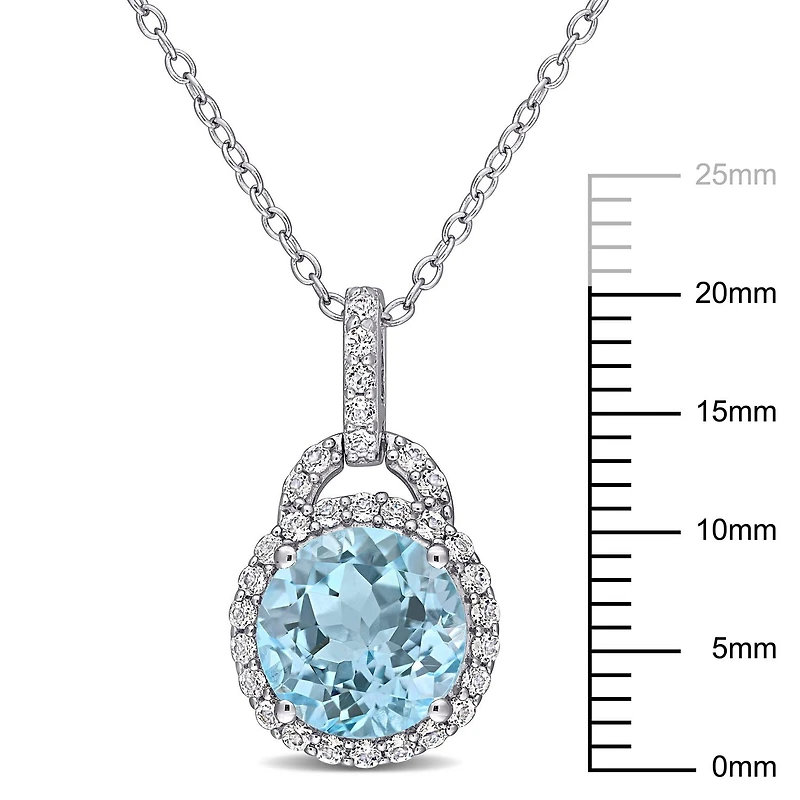 Miabella 4 Carat T.G.W. Blue Topaz and White Topaz Sterling Silver Halo Drop Pendant with Chain