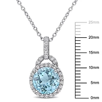 Miabella 4 Carat T.G.W. Blue Topaz and White Topaz Sterling Silver Halo Drop Pendant with Chain