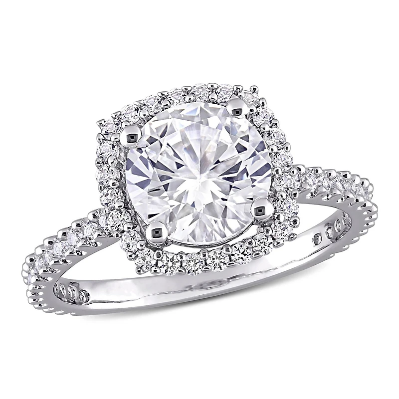 Bague de fiançailles à auréole Miabella avec 2-7/8 CT PBT de saphir de synthèse blanc en argent sterling