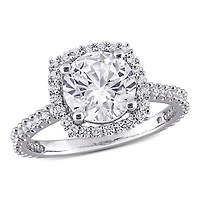 Bague de fiançailles à auréole Miabella avec 2-7/8 CT PBT de saphir de synthèse blanc en argent sterling