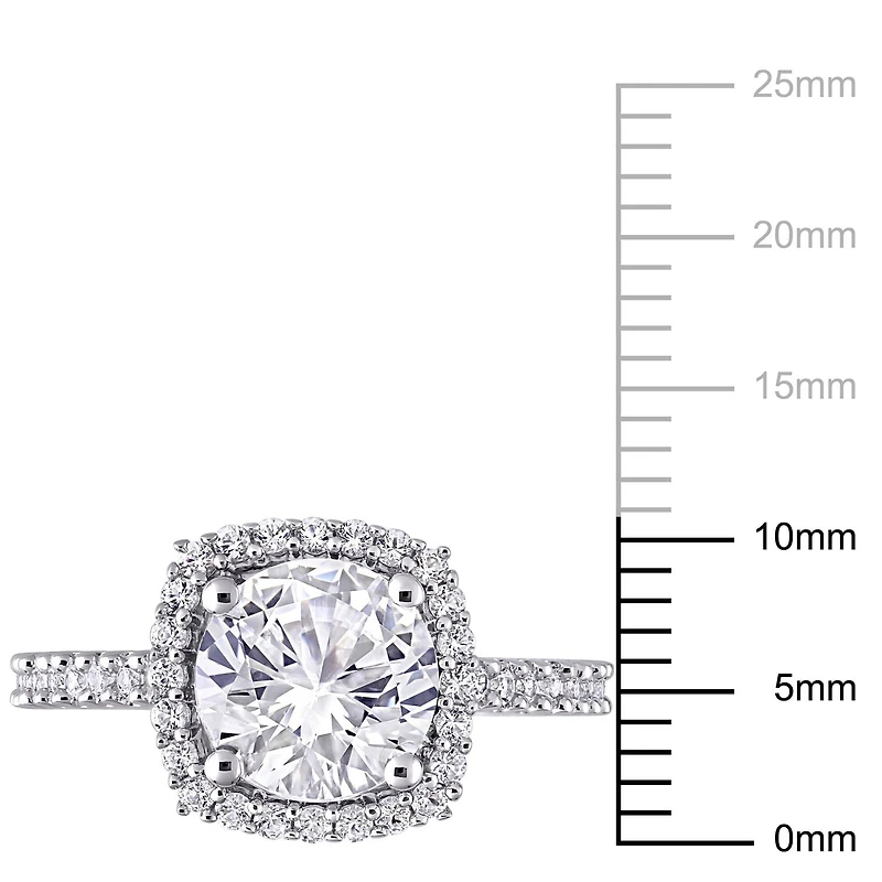 Bague de fiançailles à auréole Miabella avec 2-7/8 CT PBT de saphir de synthèse blanc en argent sterling