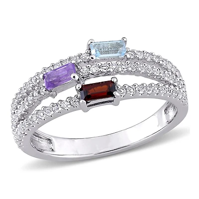 Bague à trois rangs Miabella avec 3/4 CT PBT de multiples pierres précieuses en argent sterling