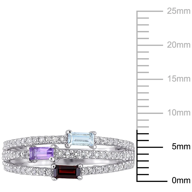 Bague à trois rangs Miabella avec 3/4 CT PBT de multiples pierres précieuses en argent sterling