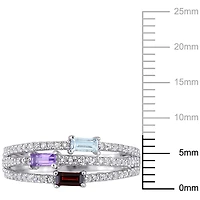 Bague à trois rangs Miabella avec 3/4 CT PBT de multiples pierres précieuses en argent sterling