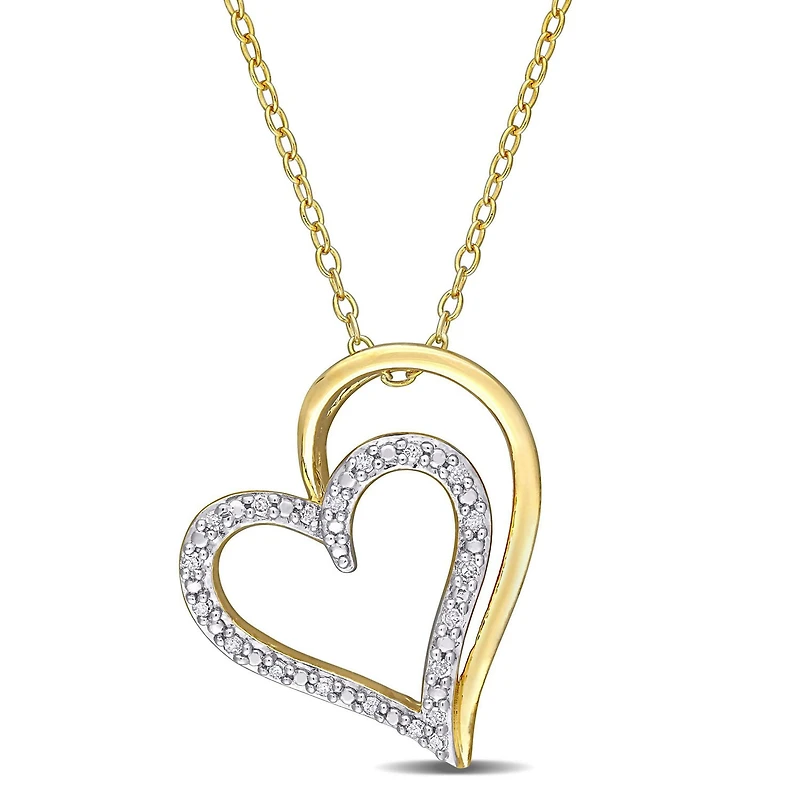 Miabella 1/10 Carat T.W. Diamond Yellow-Plated Sterling Silver Heart Pendant with Chain