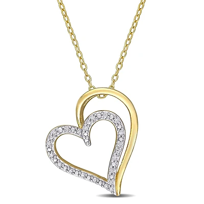 Miabella 1/10 Carat T.W. Diamond Yellow-Plated Sterling Silver Heart Pendant with Chain