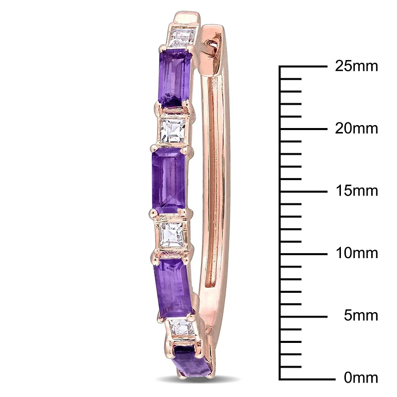 Miabella 2-1/6 Carat T.G.W. Amethyst and White Topaz Rose Plated Sterling Silver Brick Hoop Earrings