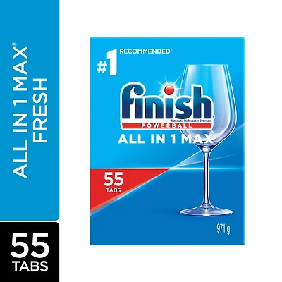 Détergent pour lave-vaisselle Finish, All In 1 Max, frais, 55 comprimés 55 comprimés