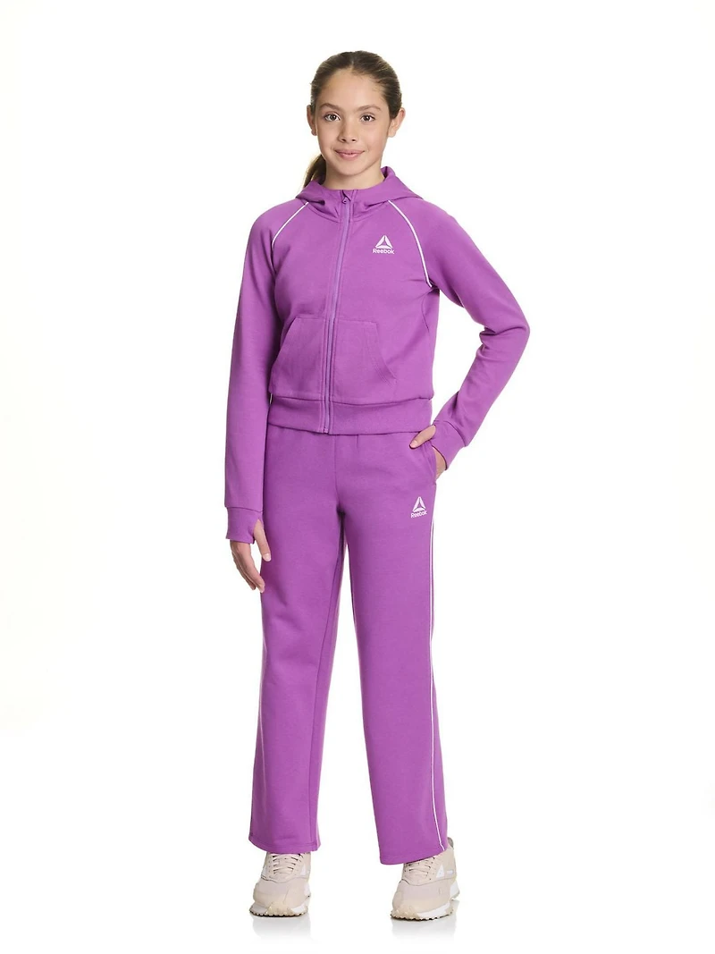 Reebok Girls Starter Wide Leg Pants with Piping and Pockets