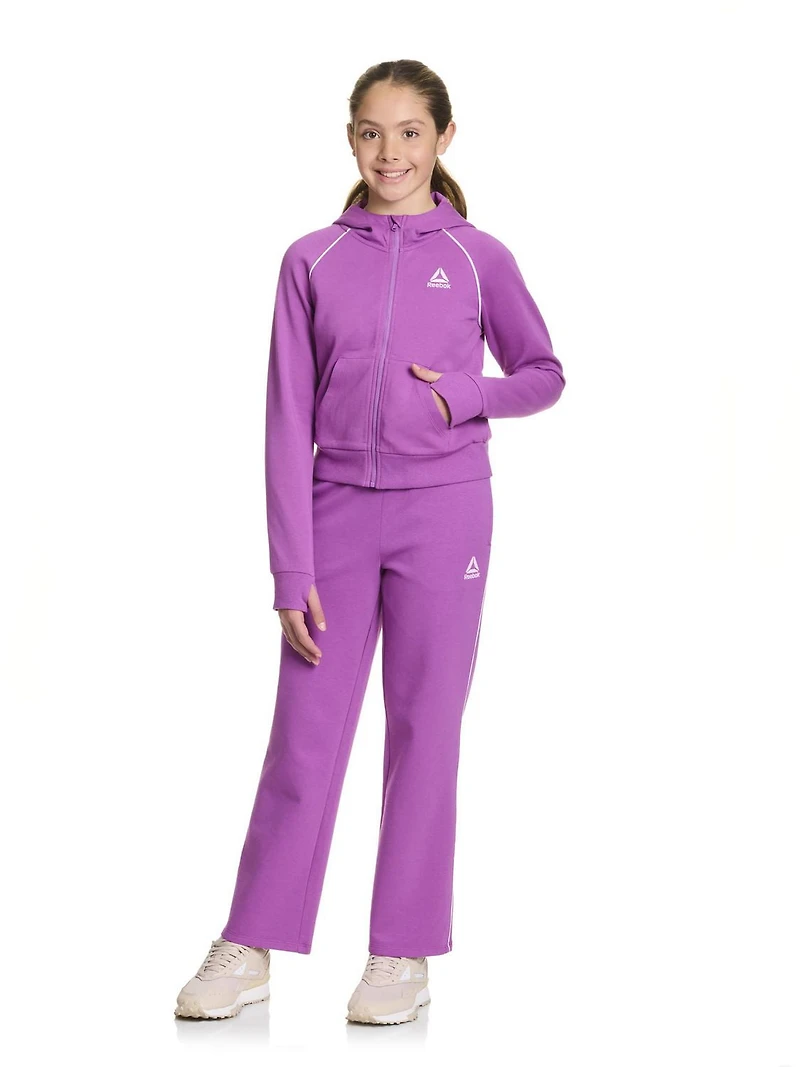 Reebok Girls "Starter" Zip-Up Cropped Hoodie with Piping and Pockets