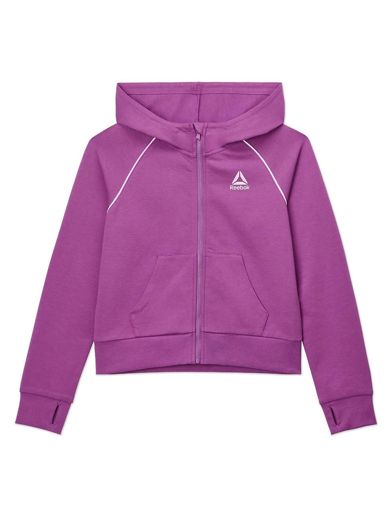 Reebok Girls "Starter" Zip-Up Cropped Hoodie with Piping and Pockets