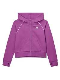 Reebok Girls "Starter" Zip-Up Cropped Hoodie with Piping and Pockets