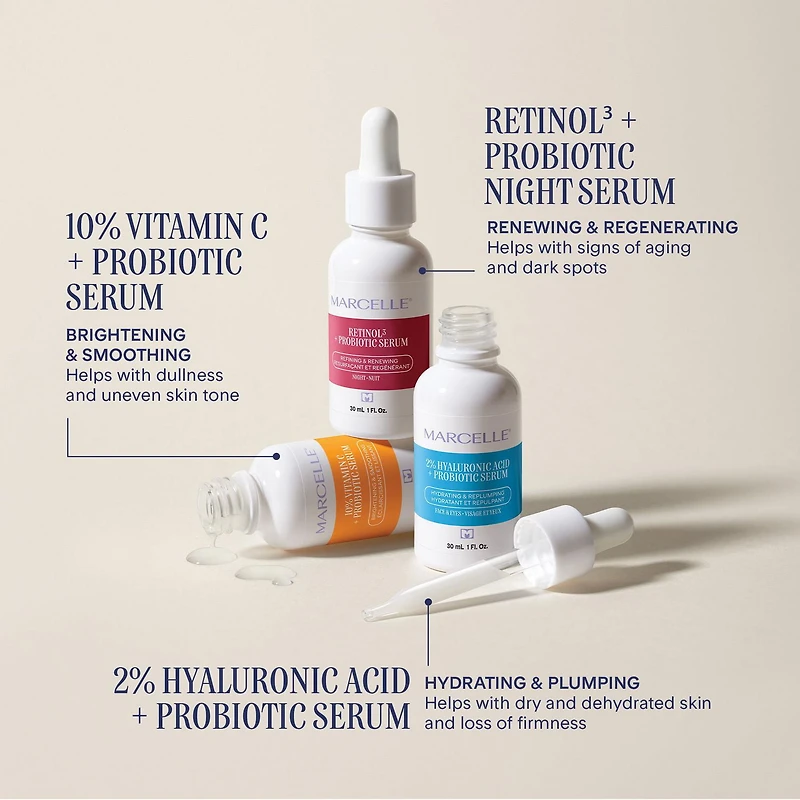 Marcelle Sérum 2 % acide hyaluronique + probiotique Hydratant et repulpant, 30 mL