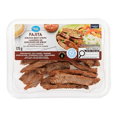 Great Value fully cooked Fajita Sirloin Beef Strips, 175 g