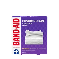 Compresses de gaze stériles Protection coussinée de marque BAND-AID® pour protéger les coupures, égratignures et brûlures mineures; compresses non adhérentes et emballées individuellement, grande taille, 10,2 cm x 10,2 cm