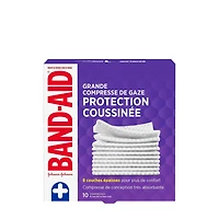 Compresses de gaze stériles Protection coussinée de marque BAND-AID® pour protéger les coupures, égratignures et brûlures mineures; compresses non adhérentes et emballées individuellement, grande taille, 10,2 cm x 10,2 cm