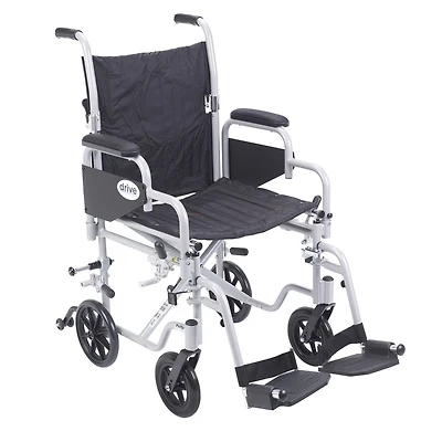 Drive Medical Silver 18-inch Poly Fly Light Weight Transport Chair Wheelchair with Swing Away Footrests